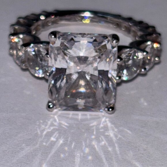 Platinum Clad® 925 Sterling Silver Cushion Cut CZ Engagement Ring Size 4 - Picture 6 of 14